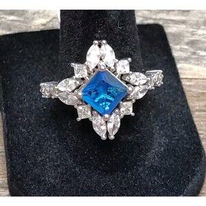 New Bomb Party Ring RBP3017 Natural Fusion Blue Zircon Size 9 Hollywood Glamour